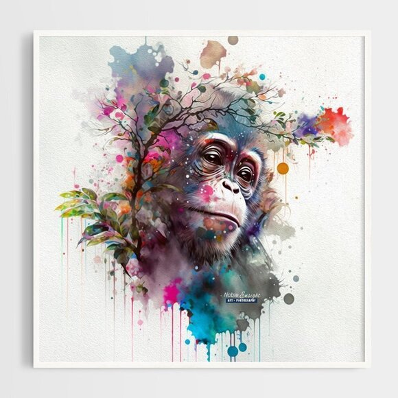 Baby Monkey Chimpanzee Watercolor Wall‎ Art Photography Oil Painting Print - Picture 1 of 5